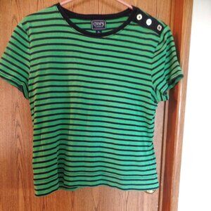 Chaps Ladies' Green with Blue Stripes Nautical Top, Size XL